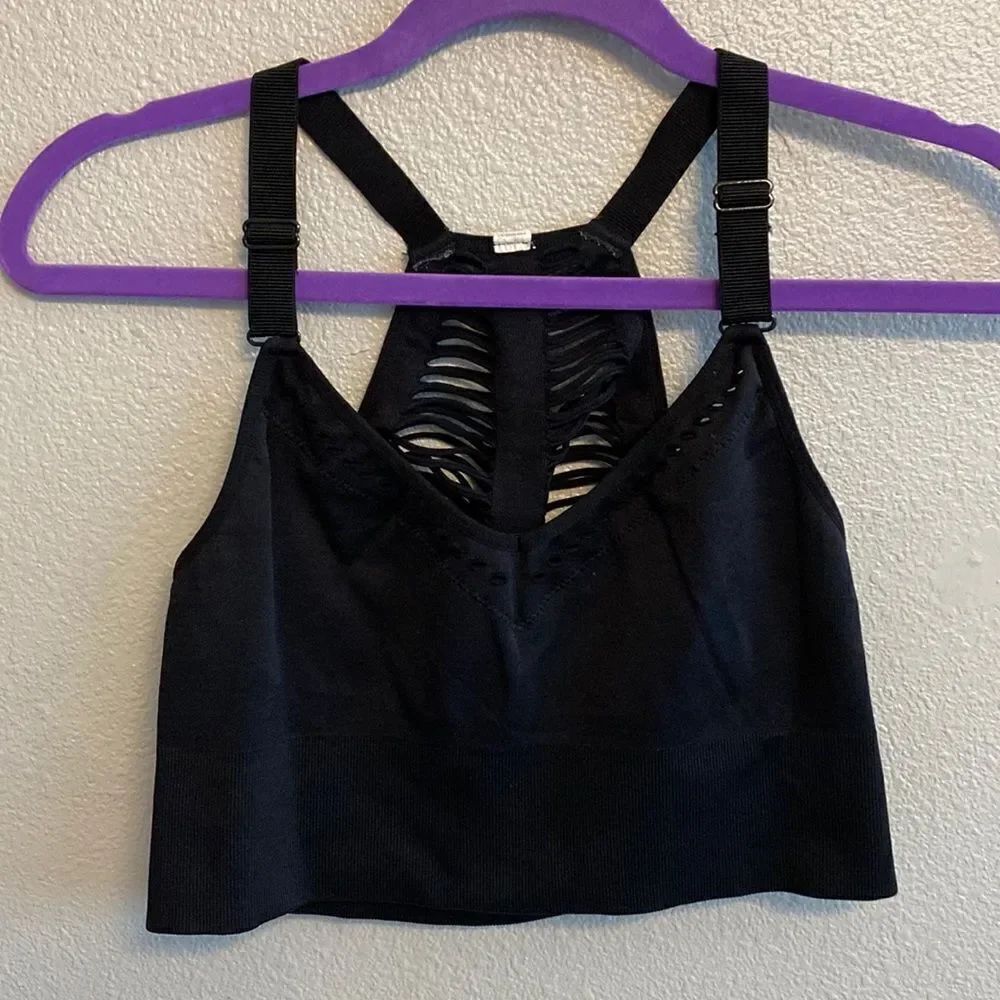 SAGE- black sports bra- slits- Size Large